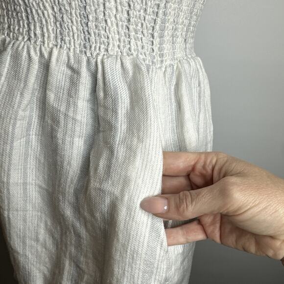 Chaser Smocked Linen Striped Ivory Mini Babydoll Dress Size S Cottage Peasant - Picture 8 of 11